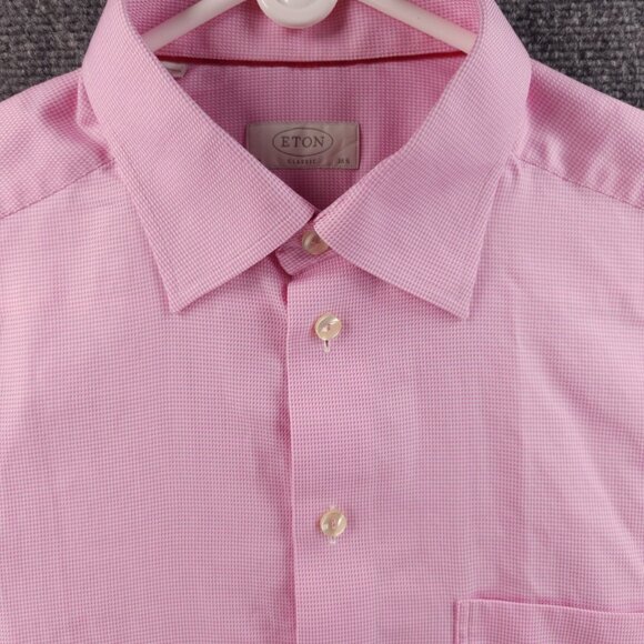 Eton 16.5 Cotton Classic Check Convertible Cuff Pink Button Up Men Long Sleeve - Picture 2 of 16